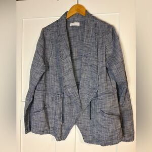 new directions Heathered Blue Open-Front Shawl Collar Blazer 100%Cotton